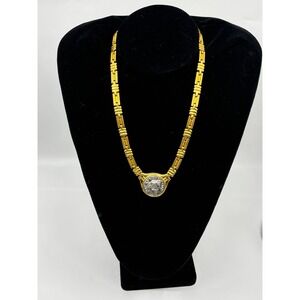Vintage ROM Medusa Coin Necklace Gold Silver Two Tone Articulated Link Statement